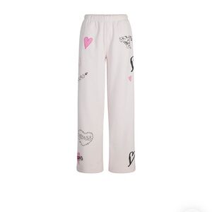 SKIMS Women's Straight Leg Pants - Cream with Black and Pink Accents